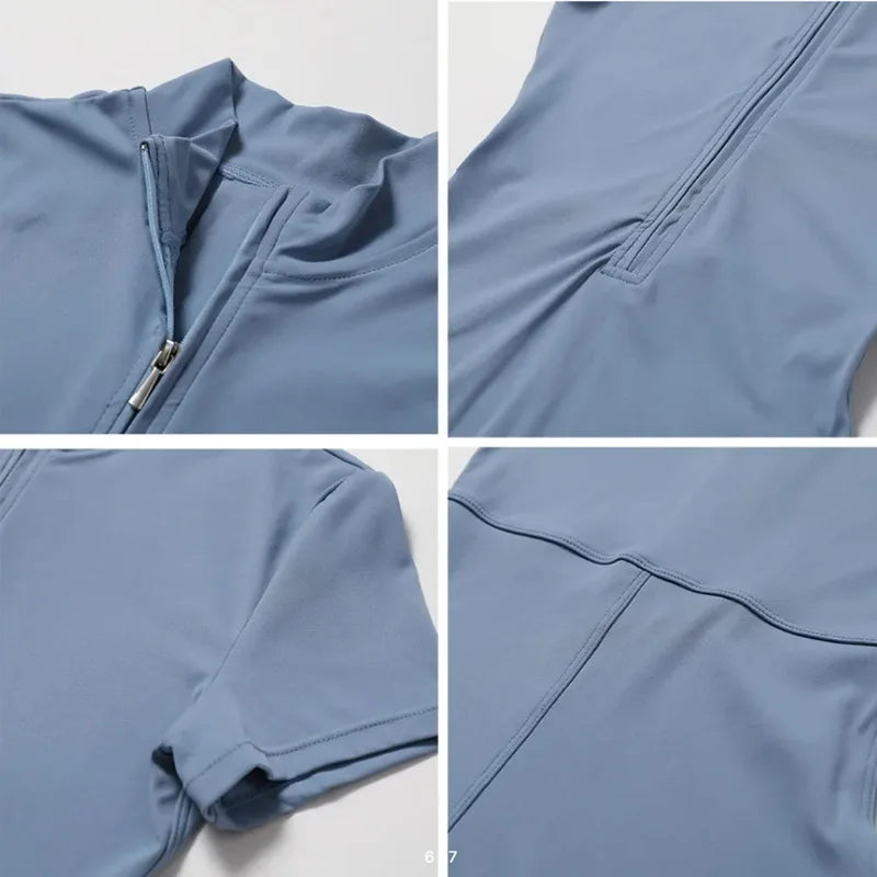 Women's Fitness Short Jumpsuits Long Sleeve Training Overalls One-Piece Sporty Suits Workout Romper Gym Clothing Woman Tracksuit