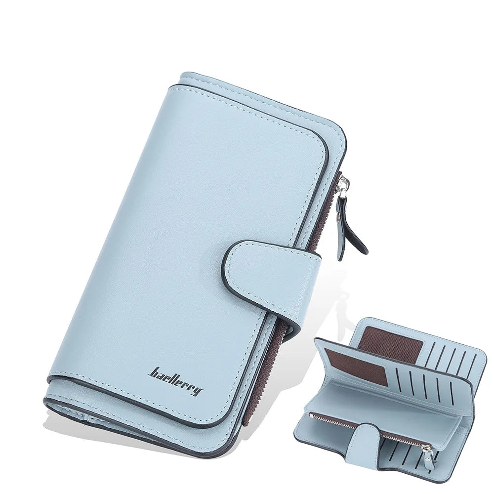 Ladies Long Coin Purse Clutch Multi-functional PU Leather Wallet Simple Fashion Zipper Hasp Wallet Large-capacity Card Holders