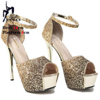 Sequined Cloth Glitter Platform Sandals for Woman Tacones  Summer Heels Sandals 14CM Colorful Peep Toe Pole Dance Shoes Stiletto