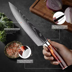 Kitchen Knife Set 15-Piece With Wooden Block,Laser Damascus Pattern Steel Professional Chef's Knife,With Scissor Sharpening Rod