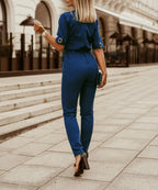 Women Suit Short Sleeve Jumpsuit Slim Fit Fashion Office Lady Spring Summer Elegant Solid Button Sexy High Waist Jumpsuits