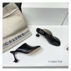 Square Toe Elegant Women Slippers Fad Mid Heels Leather Sandals Mule Shoes Trend Spring Designer Dress Femme Chaussures