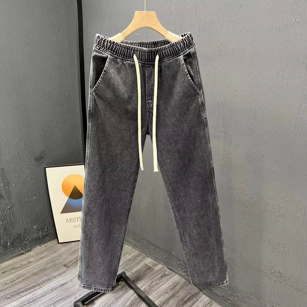 Men's Casual Loose Straight Leg Jeans Thin Wear Resistant Spring Autumn Vintage Workwear Durable Cotton Denim Trousers