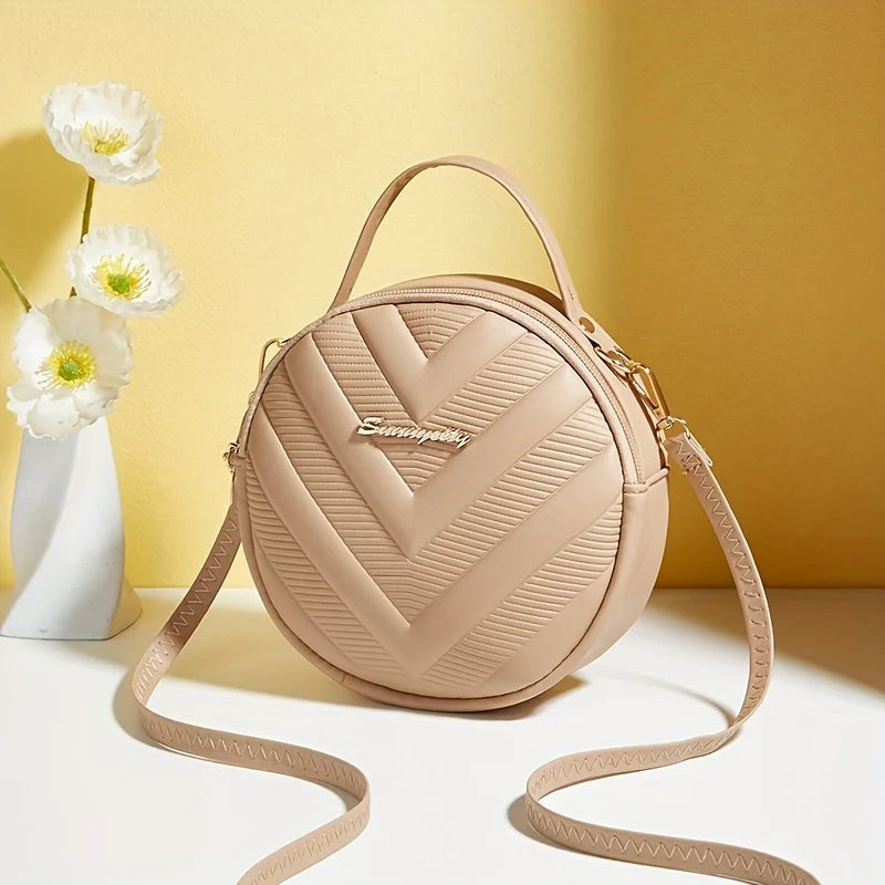 Chic Circle Crossbody Purse for Women - V-Quilted  Detachable Strap  Interior Pockets for Daily Use