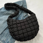 Ladies Quilted Pleated Sling Bag Solid Color Cloud Tote Bag Versatile Quilted Cloud Purse Large Capacity Commuting Bags