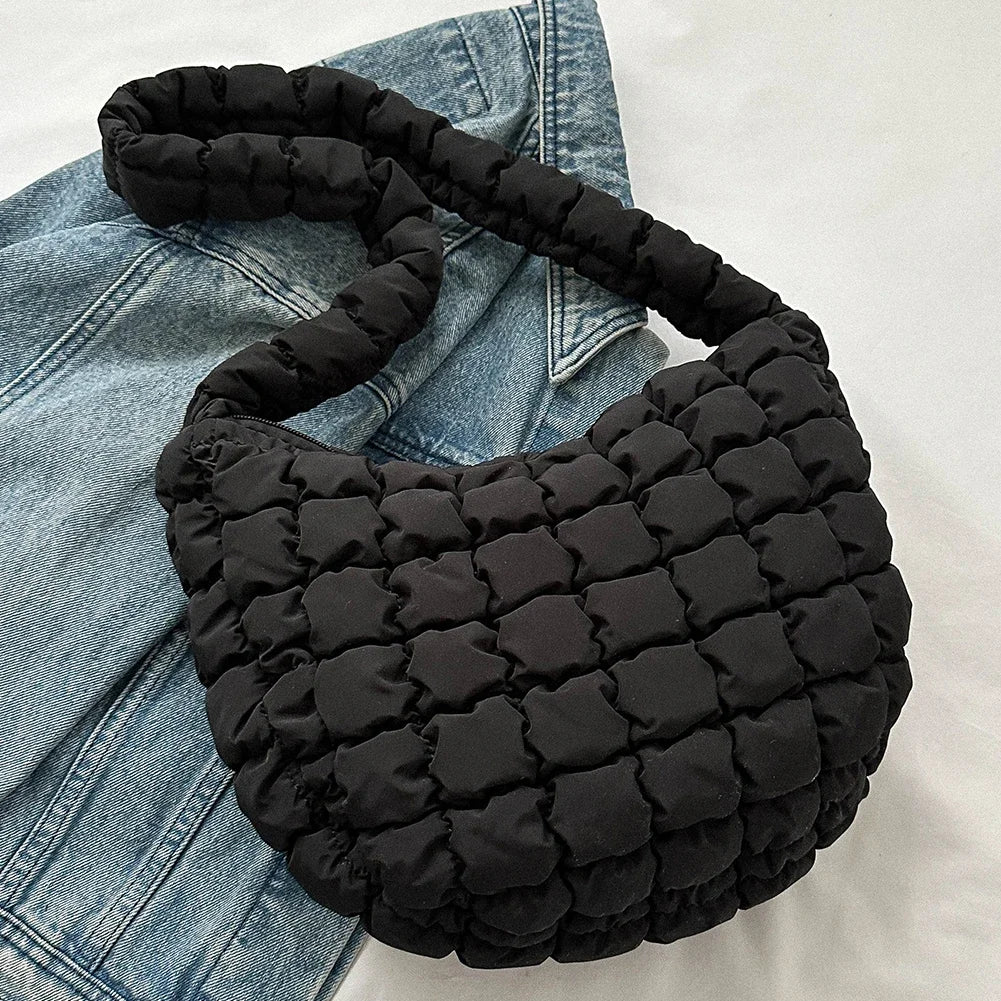 Ladies Quilted Pleated Sling Bag Solid Color Cloud Tote Bag Versatile Quilted Cloud Purse Large Capacity Commuting Bags