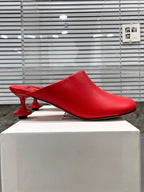 Square Toe Elegant Women Slippers Fad Mid Heels Leather Sandals Mule Shoes Trend Spring Designer Dress Femme Chaussures