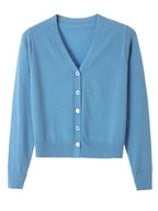 Sweater Knitted Cardigan Button Jacket 2025 Autumn Winter V-neck Long Sleeve Casual Short Tops For Women Sweater Grey White