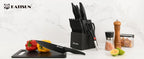 16 Pieces Carbon Steel Kitchen Knife Block Set with Cutting Board, Inner Sharpener, and 6 Steak Knives, Dishwasher Safe