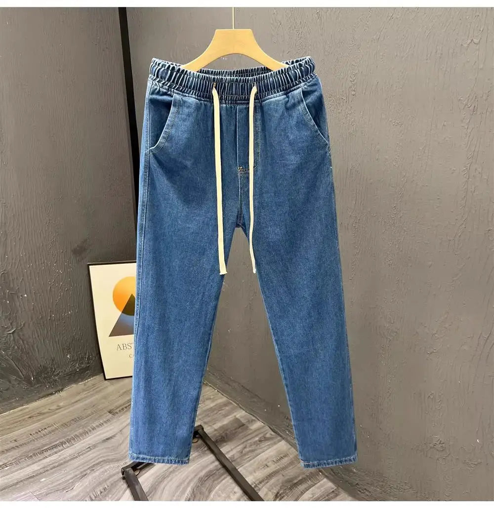 Men's Casual Loose Straight Leg Jeans Thin Wear Resistant Spring Autumn Vintage Workwear Durable Cotton Denim Trousers