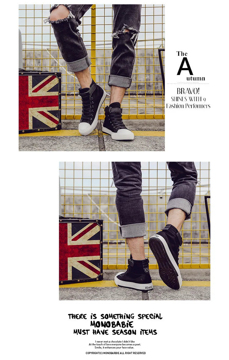 Men High Top Casual Shoes Fashion Breathable Canvas Shoes for Men Comfortable Lace-up Walking Shoes Non-slip Women Sneakers New