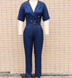 Women Suit Short Sleeve Jumpsuit Slim Fit Fashion Office Lady Spring Summer Elegant Solid Button Sexy High Waist Jumpsuits