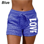 Summer Shorts women's love printed quick drying shorts YOGA SHORTS women's leisure sports fitness shorts high waist drawstring e