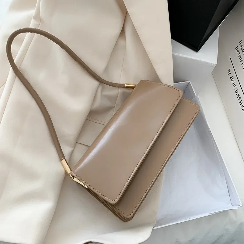 Fashionable Women Shoulder Bag PU Leather Armpit Handbag Casual Small Square Purse for Ladies Stylish Solid Color Crossbody Bag