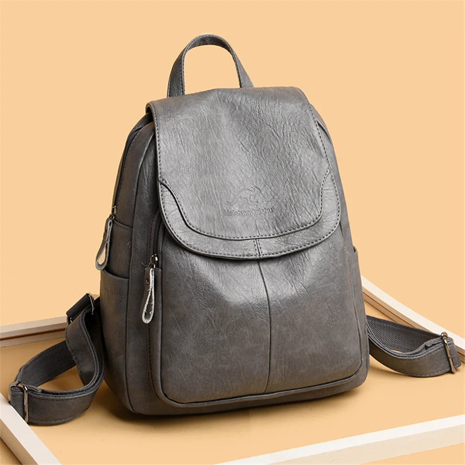 Ladies Bookbag Rucksack Women Large Capacity Backpack Purses High Quality PU Leather Female Vintage School Bags Travel Bagpack