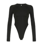 NEW Sexy Women Concise Bodysuits Basic Cut-out Solid Rompers O-neck Long Sleeve Overall All-match Casual Bodysuits Autumn Outfit