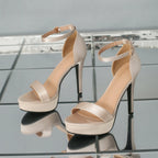 12CM Thin Heels Sexy One Word Band Party Sandals Summer Catwalk Show High Heels Waterproof Platform Buckle Strap Shoes For Women