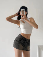Skirts for Women Sexy Slim Solid Colour Pockets Spliced 2024 Summer Casual Femme High Waist Wrap Hip Mini Short Denim Skirt