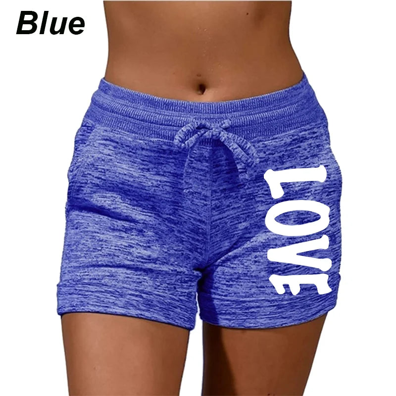 Summer Shorts women's love printed quick drying shorts YOGA SHORTS women's leisure sports fitness shorts high waist drawstring e