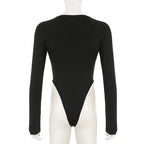 NEW Sexy Women Concise Bodysuits Basic Cut-out Solid Rompers O-neck Long Sleeve Overall All-match Casual Bodysuits Autumn Outfit