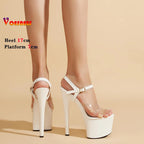 Summer High Heels Transparent Open Toe Woman Sandals Buckle Strap Stripper Shoes 17CM Party Stiletto Thin Heels Platform Shoes