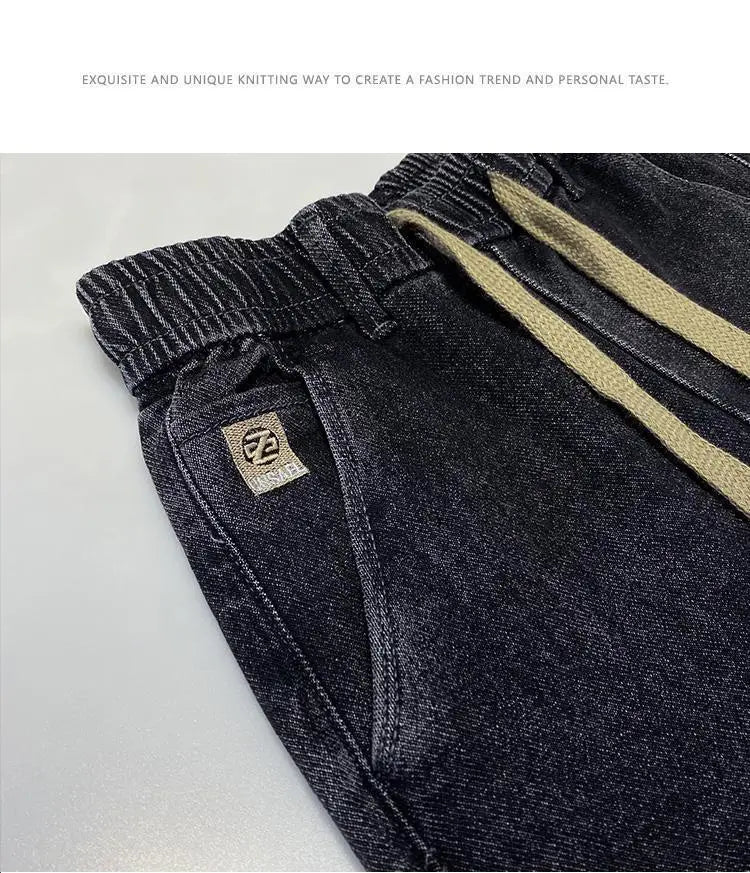 Harajuku Fashion Men's Printed Cargo Vintage Harem Pants Elastic Waistband Baggy Jeans for Casual Spring and Autumn Denim Pants