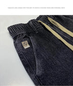 Harajuku Fashion Men's Printed Cargo Vintage Harem Pants Elastic Waistband Baggy Jeans for Casual Spring and Autumn Denim Pants