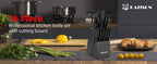 16 Pieces Carbon Steel Kitchen Knife Block Set with Cutting Board, Inner Sharpener, and 6 Steak Knives, Dishwasher Safe
