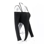 WhereMery Sexy Women's Off-Shoulder Halter Bodysuit Casual Spaghetti Straps Long Sleeve Slim T-Shirt for Party Clubwear Vestidos