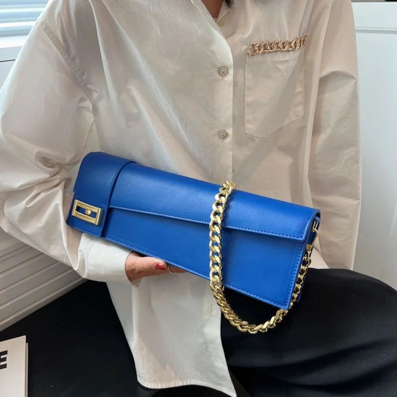 PU Leather Shoulder Bag for Women, Ladies' Purse, Rectangle, Solid, Female Handbag, High Quality, Klein Blue, Underarm, Fashion