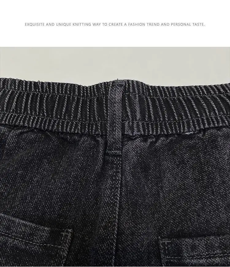 Harajuku Fashion Men's Printed Cargo Vintage Harem Pants Elastic Waistband Baggy Jeans for Casual Spring and Autumn Denim Pants