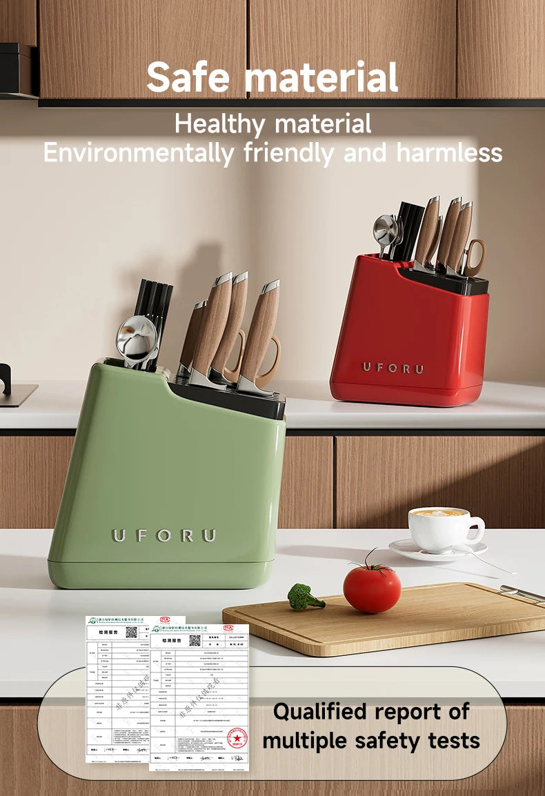 UFORU Multi-function knife rack kitchen knives tableware drain storage household trapezoidal integrated plastic storage rack