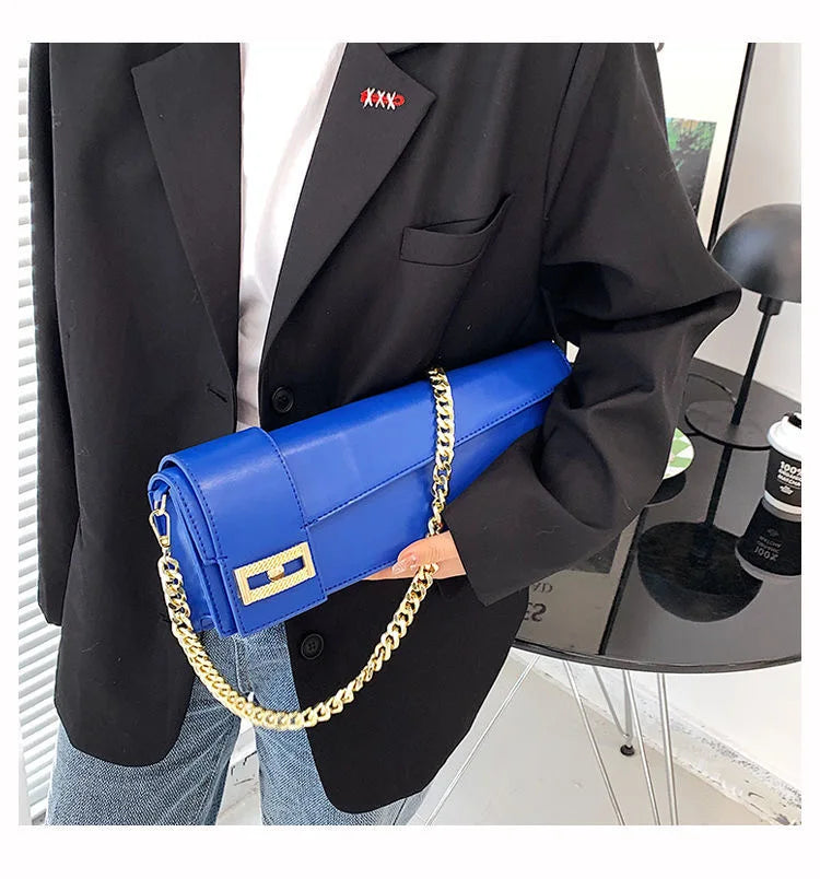 PU Leather Shoulder Bag for Women, Ladies' Purse, Rectangle, Solid, Female Handbag, High Quality, Klein Blue, Underarm, Fashion