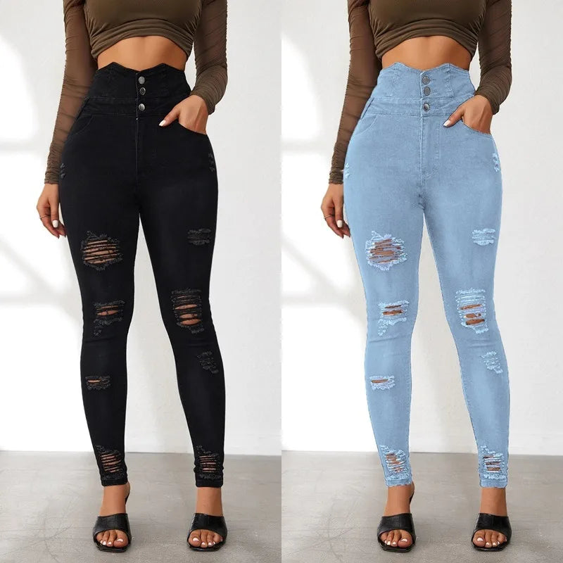 Pencil Pants Jeans Women Pencil Pants Bodycon High Waist Casual Long Pant Sheath Denim Trousers Tie Y2k Trouser Spring 2024