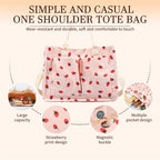 Tote Bag Cute Strawberry Patched Purse for Women Fabric Large Capacity Tote Purse Enduring Tote Bag with Adjustable Shoulder