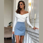 Red Sexy Off Shoulder Women's Bodysuits Fashion Crossed Folds Skinny Rompers Long Sleeve Fashion Streetwear Autumn Bodysuits New