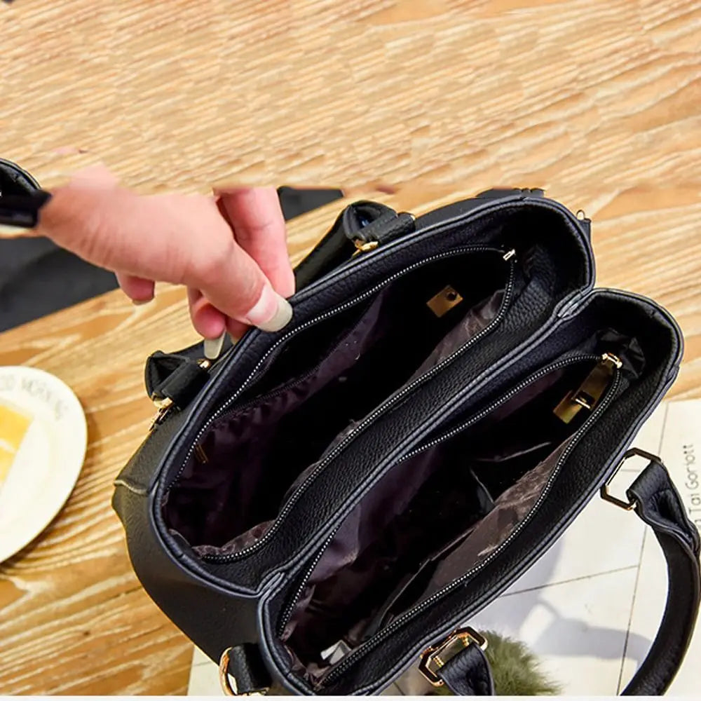 PU Leather Ladies HandBags Women Vintage Purse Plush Tassel Messenger Bags Tote Boston Shoulder Crossbody Bag Large Capacity