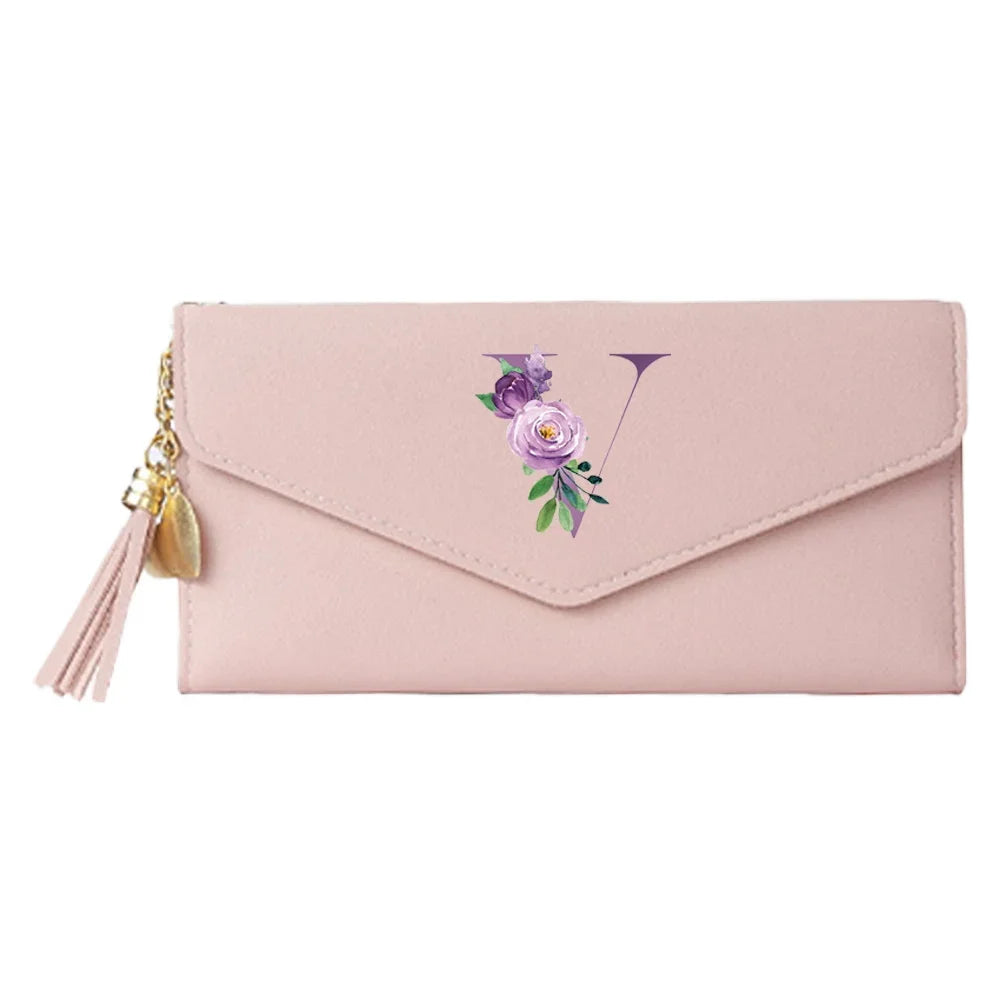 Ladies Wallet Coin Purse Card Holders Clutch Storage Bag Women's Bag Purple Letter Print Pattern PU Leather Long Wallets