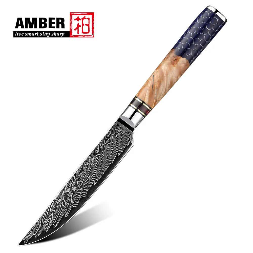 Kitchen Knives-Set Damascus Steel Chef Knife Cleaver Paring Utility Bread Knife Cooking Tool Blue Resin Handle 1-10 Pcs/Set