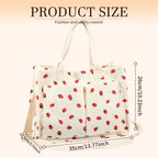 Tote Bag Cute Strawberry Patched Purse for Women Fabric Large Capacity Tote Purse Enduring Tote Bag with Adjustable Shoulder