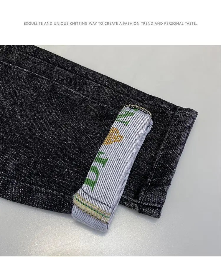 Harajuku Fashion Men's Printed Cargo Vintage Harem Pants Elastic Waistband Baggy Jeans for Casual Spring and Autumn Denim Pants