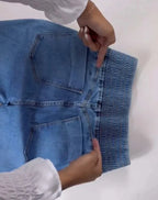 Sexy Elegant New Fashion 2024 Casual Female Trouser Bottom Back Shirred Button Front High Waist Jeans