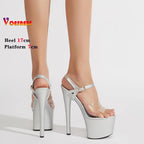 Summer High Heels Transparent Open Toe Woman Sandals Buckle Strap Stripper Shoes 17CM Party Stiletto Thin Heels Platform Shoes