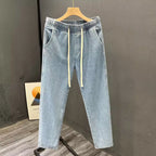 Men's Casual Loose Straight Leg Jeans Thin Wear Resistant Spring Autumn Vintage Workwear Durable Cotton Denim Trousers