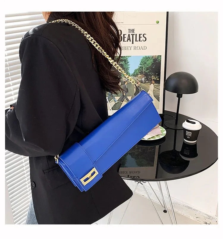 PU Leather Shoulder Bag for Women, Ladies' Purse, Rectangle, Solid, Female Handbag, High Quality, Klein Blue, Underarm, Fashion
