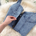Skirt Sets Women Denim Skirts Two Piece Set Tanks Sleeve Less Slim Fit Vests High Waist Jeans Button Streetwear Summer