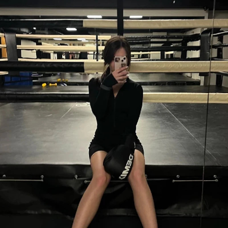 Women's Fitness Short Jumpsuits Long Sleeve Training Overalls One-Piece Sporty Suits Workout Romper Gym Clothing Woman Tracksuit