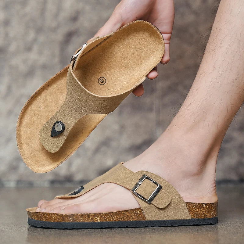 Men's frosted cork casual flip flops slippers comfortable refreshing summer outdoor beach shoes fashion youth breathable sandals