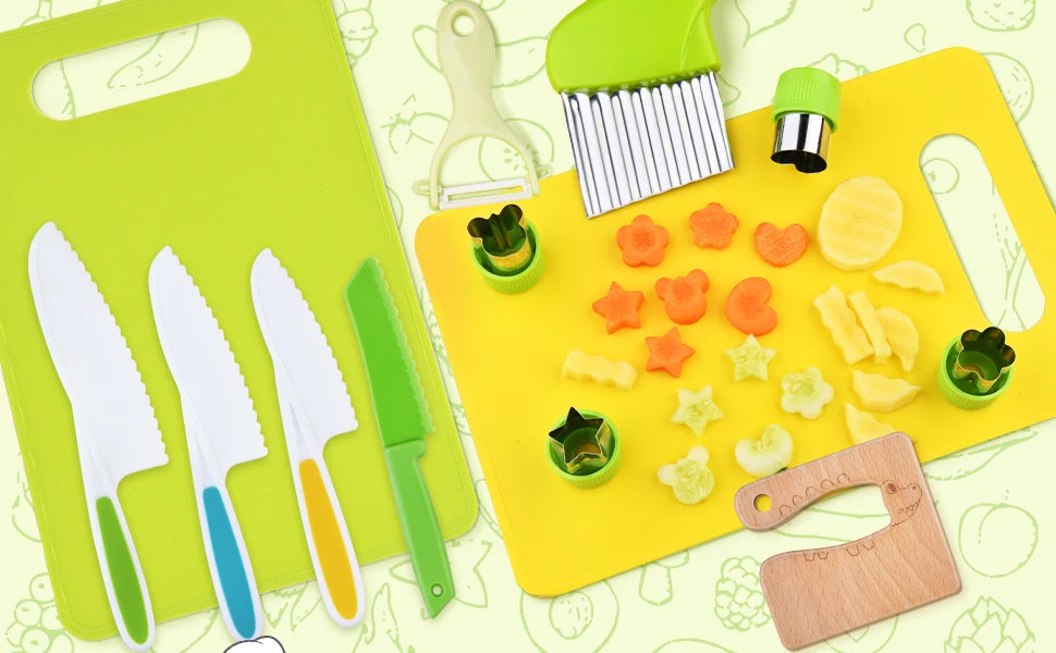 13 Pieces Montessori Kitchen Tools for Toddlers-Kids Cooking Sets Real-Toddler Safe Knives Set for Real Cooking with Plastic