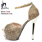 Sequined Cloth Glitter Platform Sandals for Woman Tacones  Summer Heels Sandals 14CM Colorful Peep Toe Pole Dance Shoes Stiletto